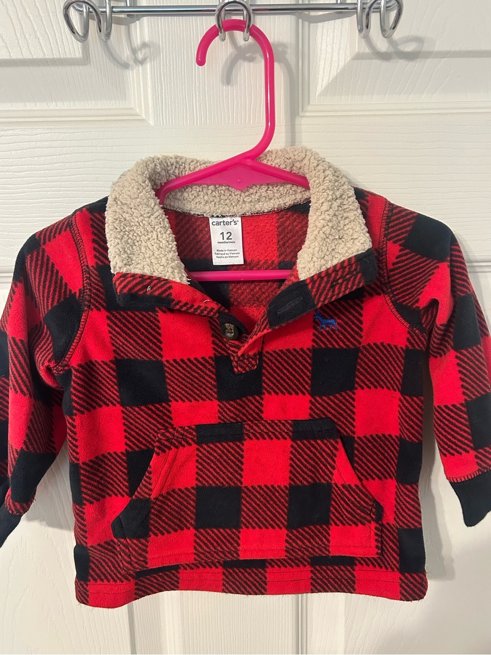 Baby Boys, Carter's, Red & Black Fleece Buffalo Plaid Print Pullover Top, 12 Mon